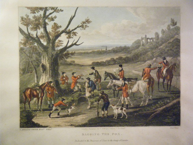 "Bagging the Fox. Dedicated to the Preservers of F: "Bagging the Fox. Dedicated to the Preservers of Foxes in the County of Leicester". Plate #5, executed by C(harles) Lor(r)aine Smith (1751-1835), and published by J. Watson, 7 Vere Street, London, on 