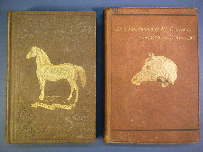 (2 on horses) Newmarket & Arabia an Examination of: (2 on horses) Newmarket & Arabia an Examination of the Descent of racers and Coursers by Roger D. Upton, Henry S. King & Co., London, 1873. 1st Edition. 8vo. With hand-colored frontis and 4 folding pe