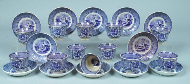 Twelve "Carrara" Paneled Ironstone Cups and Saucer: Twelve "Carrara" Paneled Ironstone Cups and Saucers; Cups 3"h., Saucers 6"d.; No makers marks, attrib. to John Holland, England. Condition: Cups 5 with chips to foot, 2 with chips to rim, all else GOO