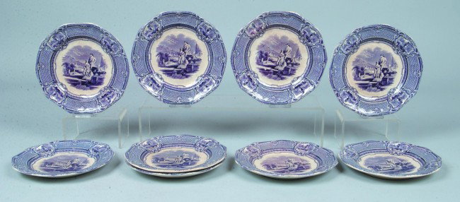 Nine Paneled "Carrara" Ironstone Plates; 8 3/4"d.,: Nine Paneled "Carrara" Ironstone Plates; 8 3/4"d., No makers marks, attrib. to John Holland, England. Condition: 2 plates have a chip on foot.