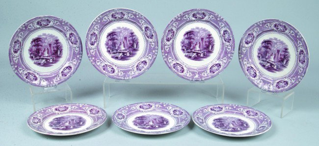 Seven Paneled "Corinthia"Ironstone Plates; 10"d.; : Seven Paneled "Corinthia"Ironstone Plates; 10"d.; Marked: "E. Challinor". Condition: one glaze pop on rim, otherwise all GOOD