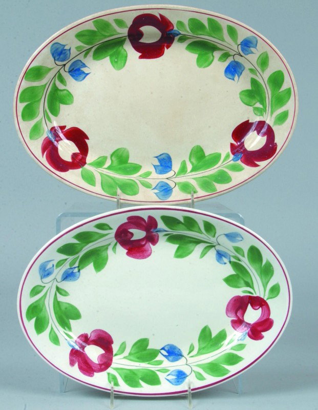 Two Ironstone Late Adams Rose Oval Platters; 10"w.: Two Ironstone Late Adams Rose Oval Platters; 10"w. x 14"l. and 9"w. x 13"l.; Marked: "England" with Coat of Arms. Condition: GOOD