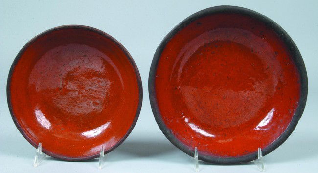 Two Redware Baking Dishes, 9"d. & 8"d.; No makers: Two Redware Baking Dishes, 9"d. & 8"d.; No makers marks. Condition: Larger has two small flakes off rim, smaller no damage.