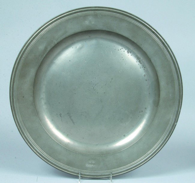 Large Fine Continental Charger, 20"dia.; Four touc: Large Fine Continental Charger, 20"dia.; Four touch marks and owner initials on rim flange face, makers hallmark on reverse. Condition: a couple light dents, very clean.