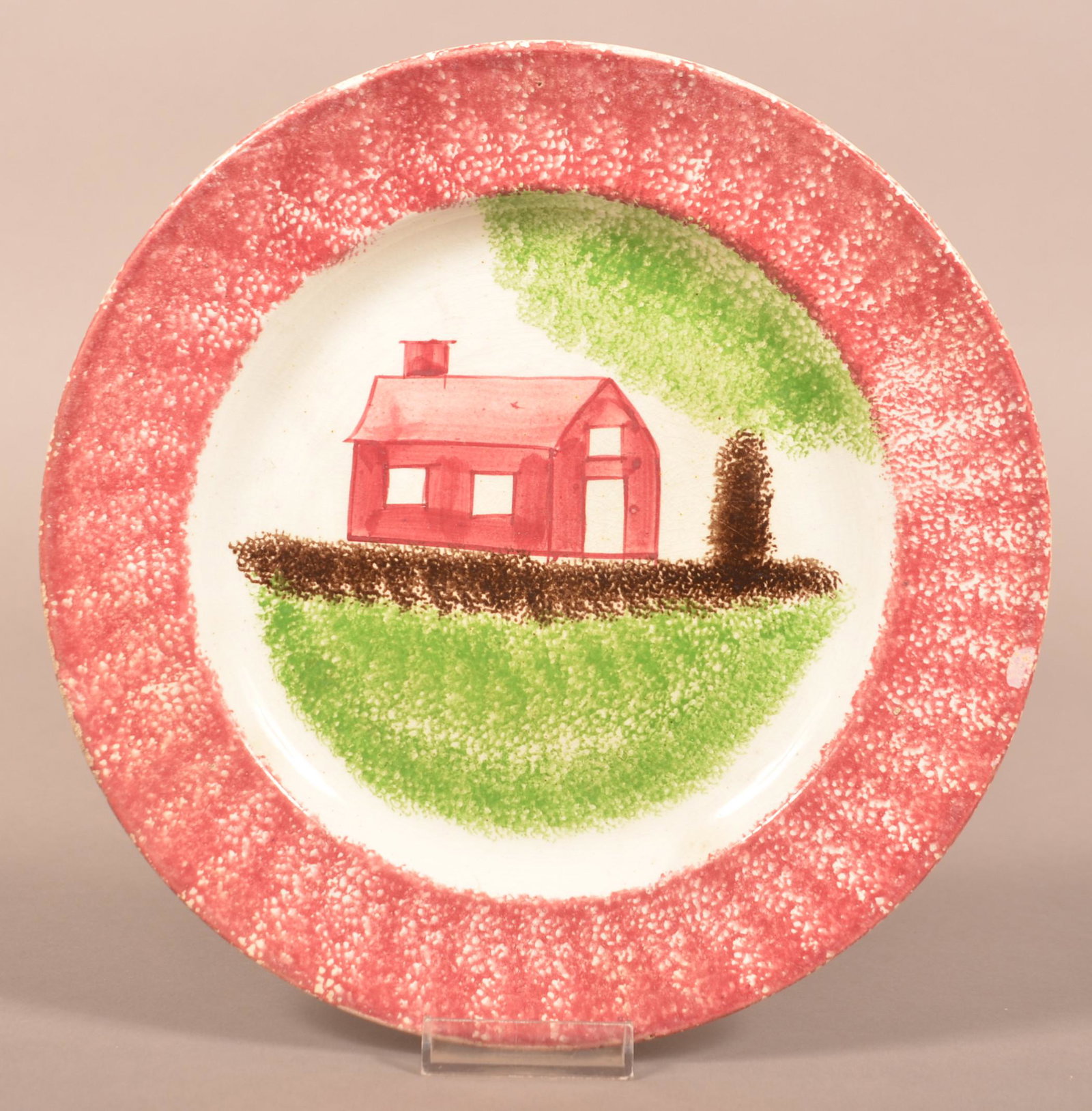 Red Spatter Schoolhouse Pattern China Plate. (1 of 2)