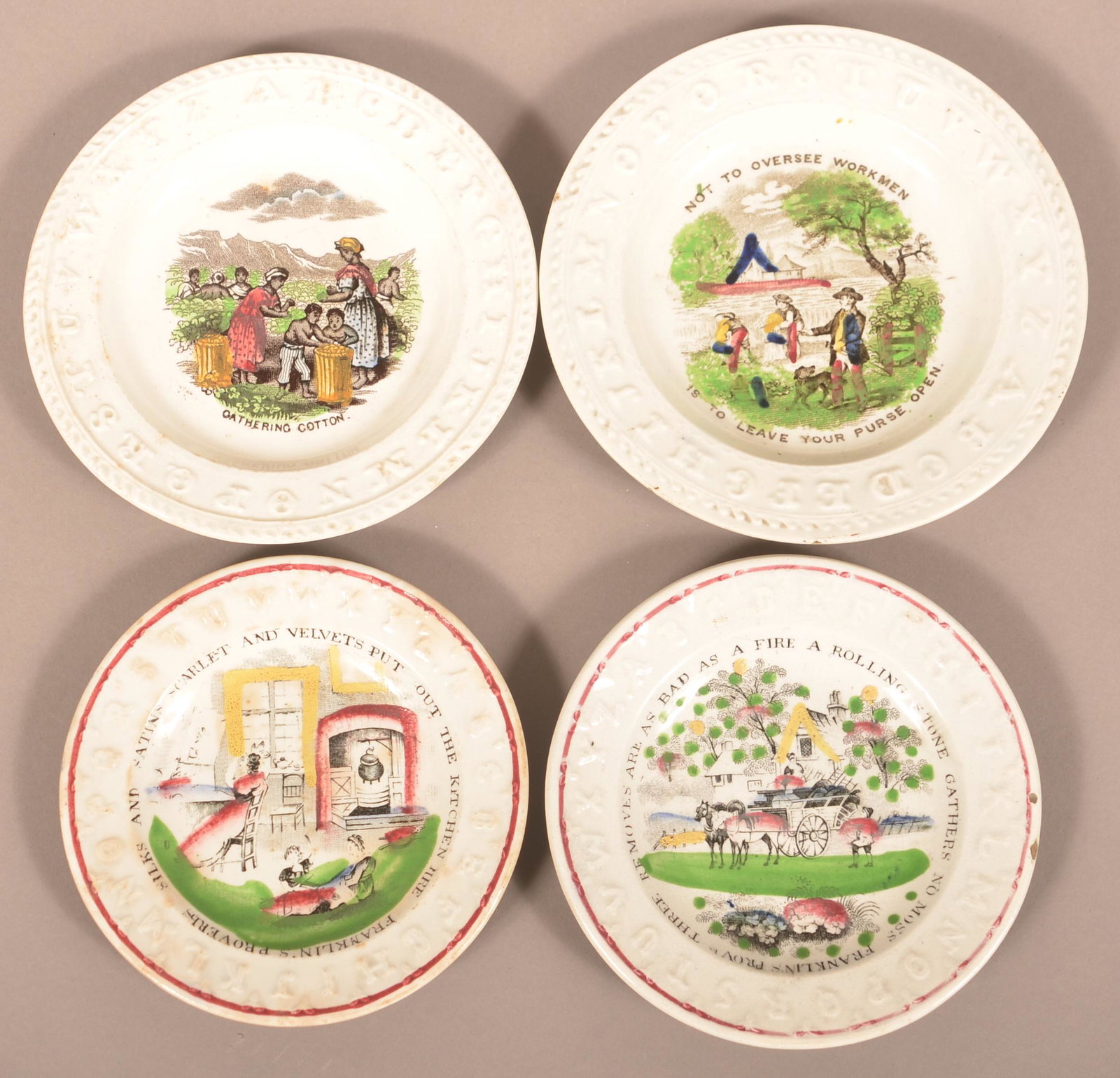 Four Ironstone China Alphabet Toddy Plates. (1 of 2)