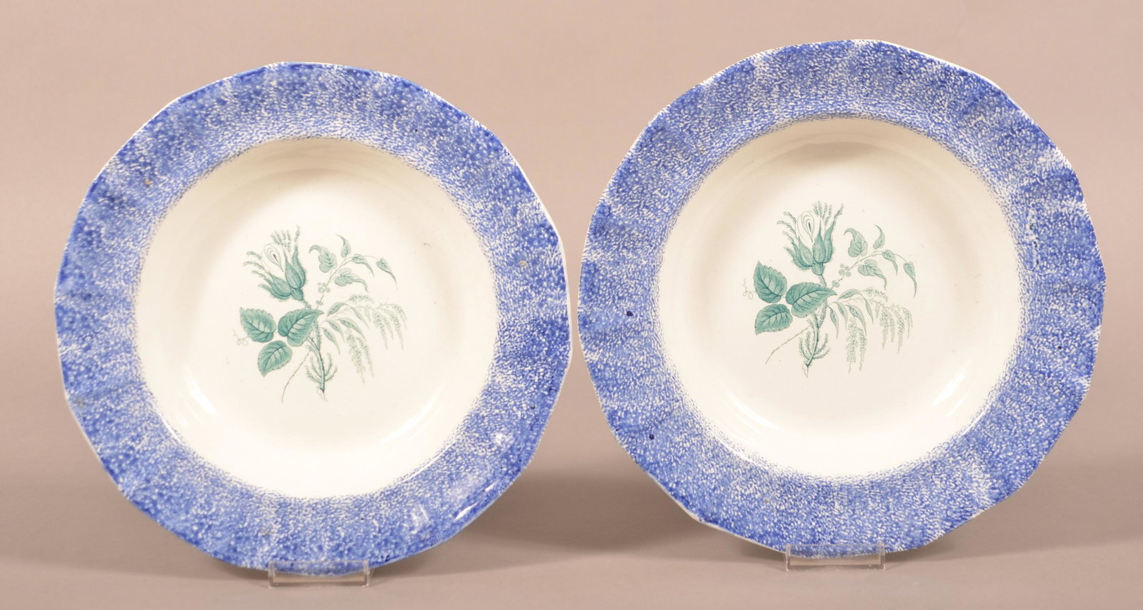 Two Blue Spatter Thistle Plant Soup Plates. (1 of 2)