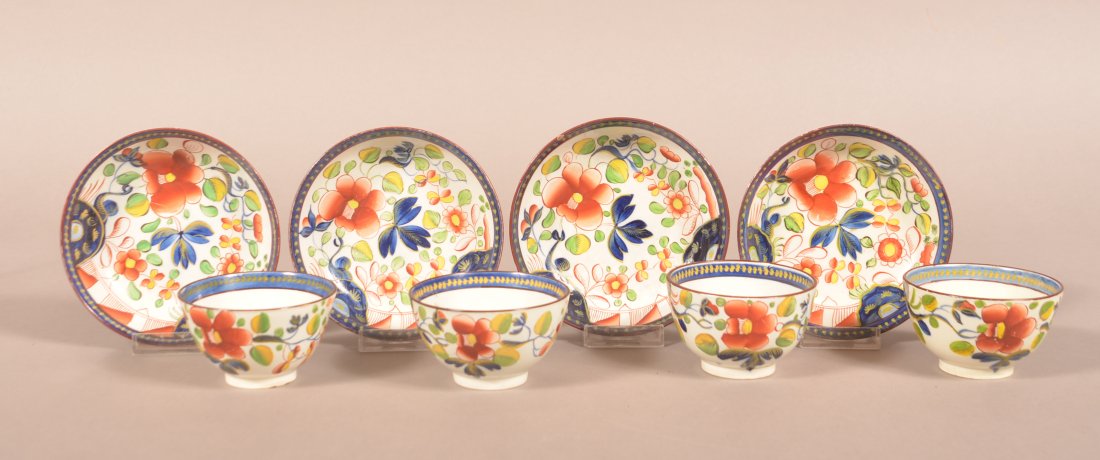 Four Gaudy Dutch Single Rose Cups & Saucers. (1 of 3)