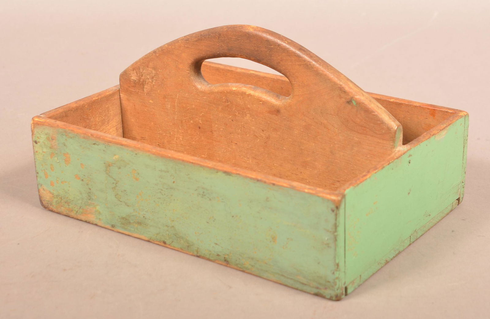 Antique Mint Green Fruitwood Cutlery Box. (1 of 2)