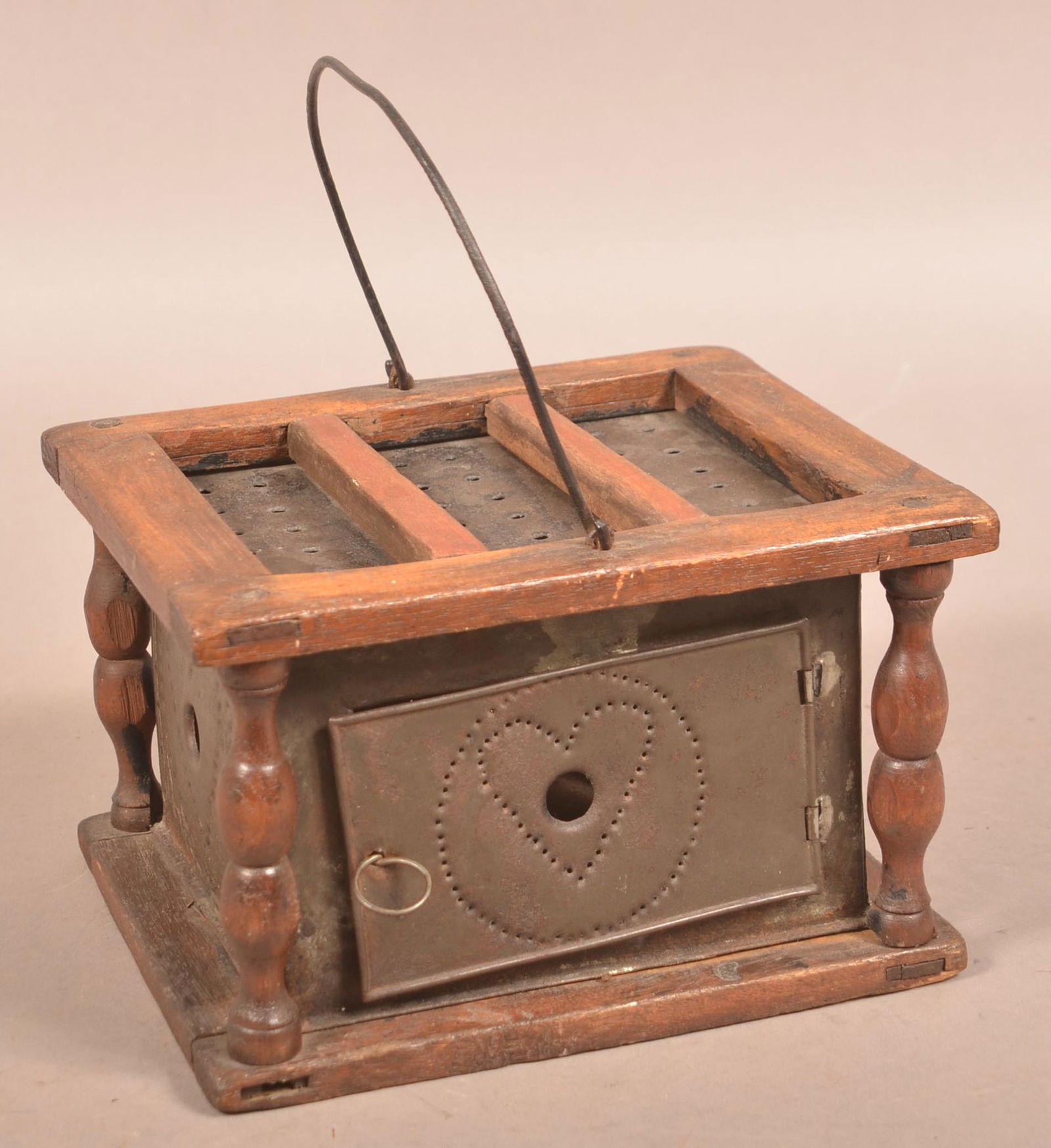 PA 19th Cen. Walnut Punch-Tin Foot Warmer. (1 of 3)