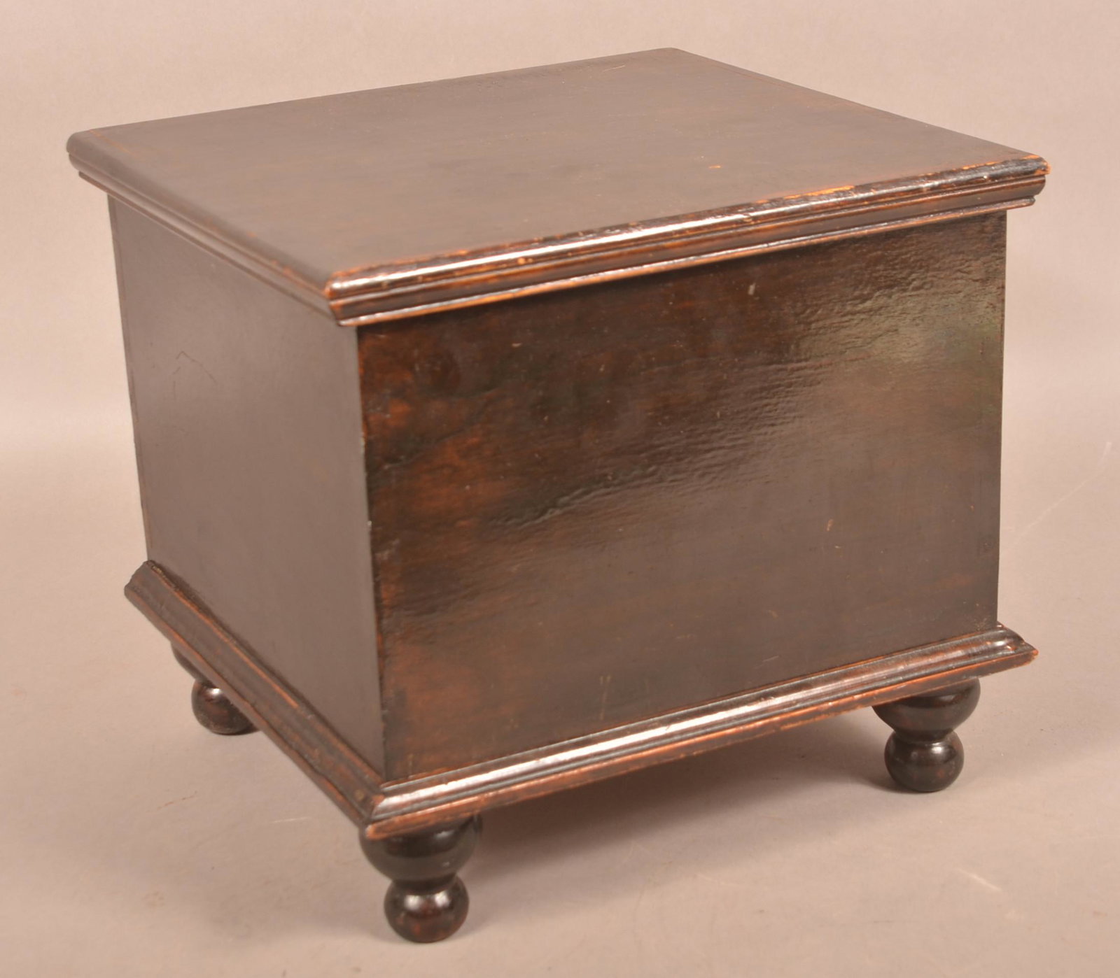 PA 19th Century Softwood Trinket Chest.: Pennsylvania 19th Century Softwood Trinket Chest. Dovetailed construction with brown varnished finish. 13"h. x 14-1/4"w. x 13-1/2"d. Condition: Good with minor wear.