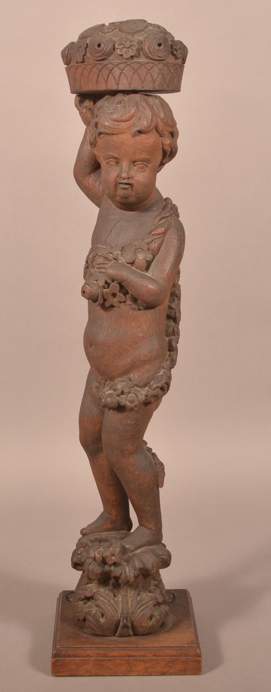 Antique Wood Carved Figure Child/Cherub Statue. (1 of 5)