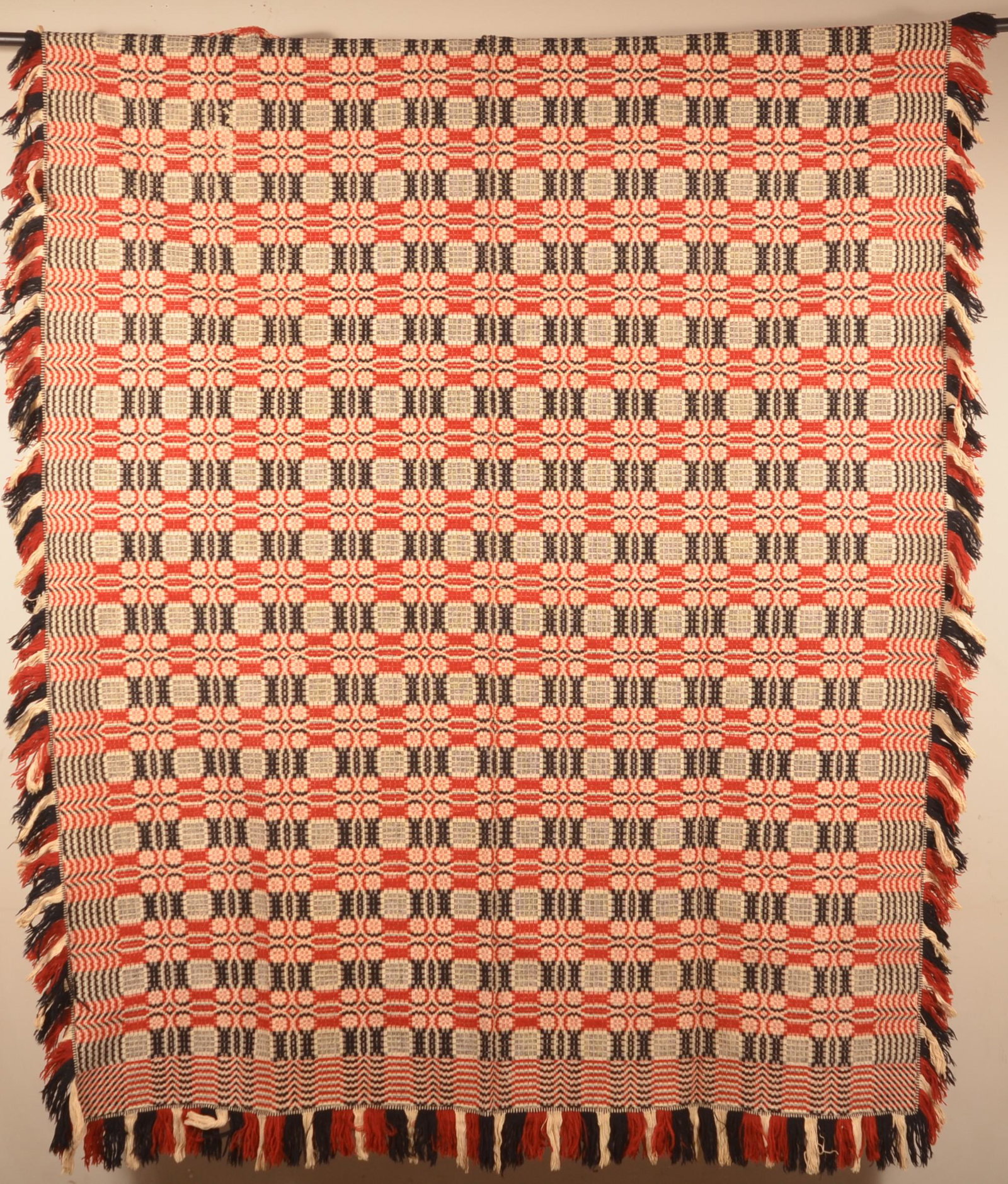 PA 19th Century 3-Color 2-Part Overshot Coverlet. (1 of 5)