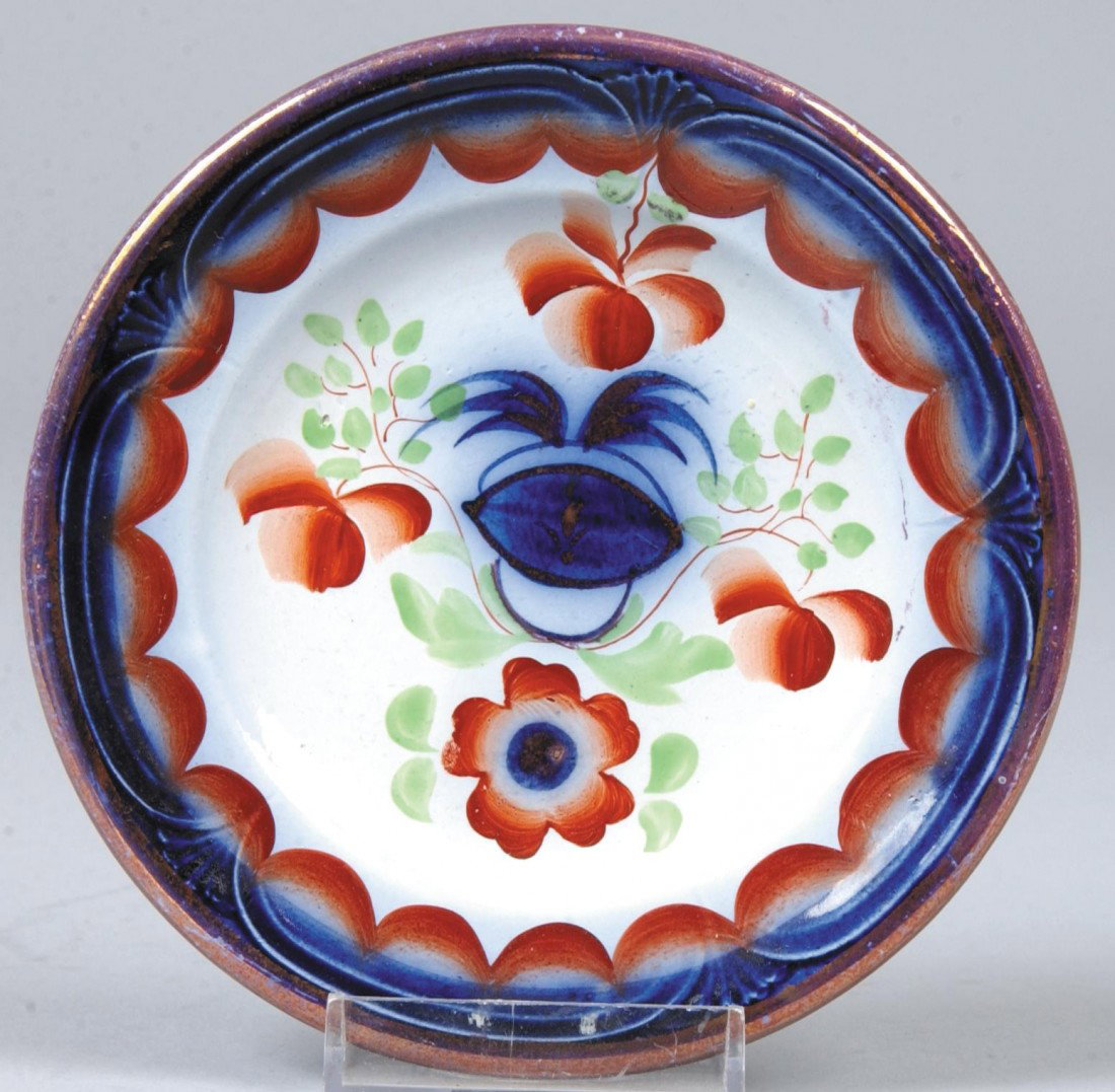Gaudy Ironstone China "Seeing Eye" Pattern Cup Pla: Gaudy Ironstone China "Seeing Eye" Pattern Cup Plate, Ceres shape and 1856 registry mark. 5" diam. Condition: good.