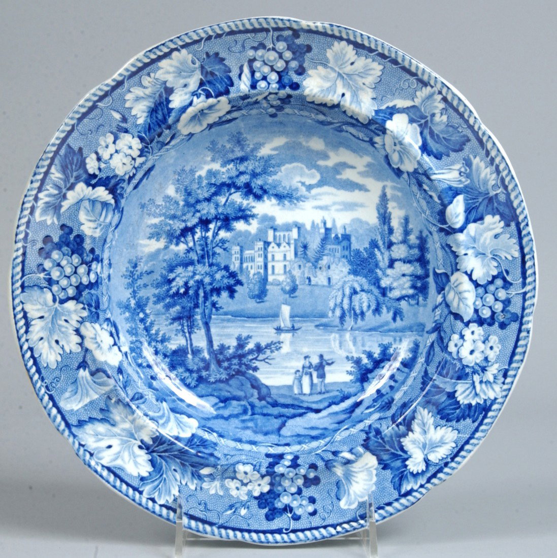 Staffordshire China Blue Transfer "Guy's Cliff, Wa: Staffordshire China Blue Transfer "Guy's Cliff, Warwickshire" Soup Plate. 10 1/4" diam. Condition: good.