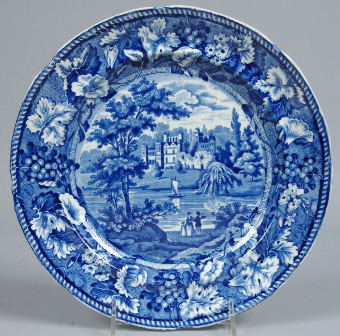 Staffordshire China Blue Transfer "Guy's Cliff, Wa: Staffordshire China Blue Transfer "Guy's Cliff, Warwickshire" Plate by E. Wood. 10 1/4" diam. Condition: good.