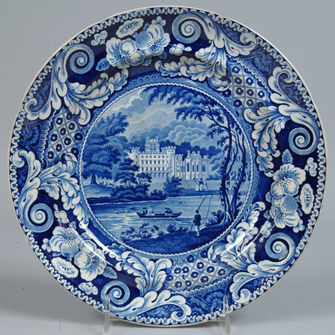 Staffordshire China Blue Transfer "Taymouth Castle: Staffordshire China Blue Transfer "Taymouth Castle, Perthshire" Plate by Riley. 10" diam. Condition: good.