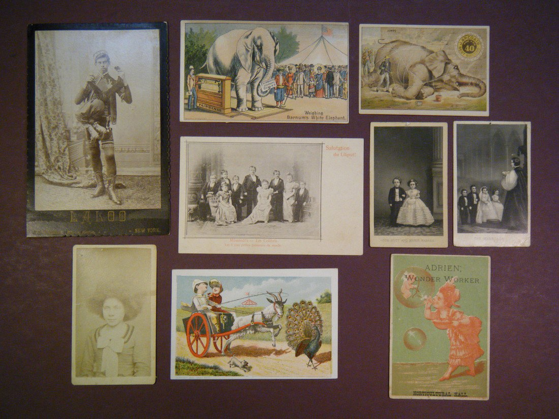 (Circus/Side show acts) 9 items, including a cabine: (Circus/Side show acts) 9 items, including a cabinet photo of Laloo (Indian boy who had extra limbs jutting from his torso), 2 cards depicting the marriage of Com Nutt and Minnie Warren (dwarfs),A car