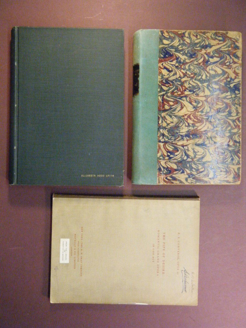 (1st printings of 3 vintage opera vocal scores) TH: (1st printings of 3 vintage opera vocal scores) THE PIPE OF DESIRE by FS Converse, Novello, London, 1907. With an original autographed music quotation signed by Converse. Ink and labeled ownership on
