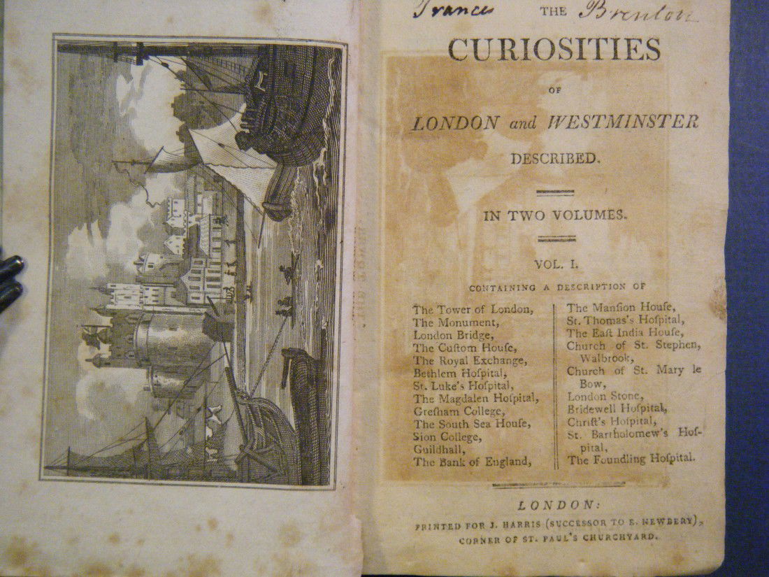 (Miniature Views of London) THE CURIOSITIES OF LON: (Miniature Views of London) THE CURIOSITIES OF LONDON AND WESTMINSTER DESCRIBED. IN TWO VOLUMES, London, Printed for J. Harris, Vol. I only(1786), 3.5" x 5.5", 198 pp. The set actually went to four vo