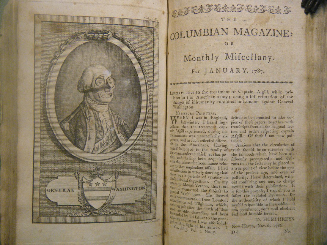 THE COLOMBIAN MAGAZINE for the 1786-87, being Volu: THE COLOMBIAN MAGAZINE for the 1786-87, being Volume I, containing issues for September, October, November, and December 1786, and Jan-June, 1787. The first 10 issues, [2], 510pp + plates + tables (so