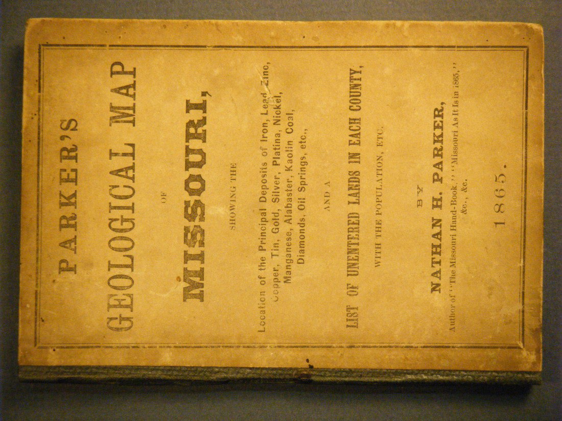 PARKER'S GEOLOGICAL MAP OF THE STATE OF MISSOURi b: PARKER'S GEOLOGICAL MAP OF THE STATE OF MISSOURi by Nathan Parker. Lippincott, 1865. Lithographed by Mackenzie & Gardner, St. Louis. Showing the location of the principle deposits of iron, lead, zinc,