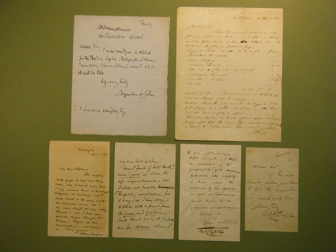 (6 Als'S by 19th Cent. British Artists) Augustus E: (6 Als'S by 19th Cent. British Artists) Augustus Edwin John(1878-1961), 1-page Als re: a sketch for the British Legion Autograph Album. Finger soiled, o/w VG. With: Edward Dalziel(1817-1905) Ans, unda