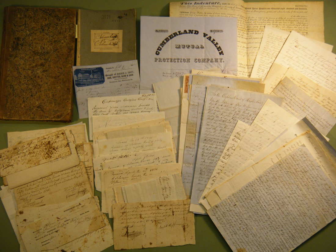 (manuscript archive of Attorney Solomon Landis of : (manuscript archive of Attorney Solomon Landis of Middletown, PA). This lot includes a small ledger of Solomon Landis, 1842 to ca 1862, with over 100 pages of entries pertaining to planting, harvestin