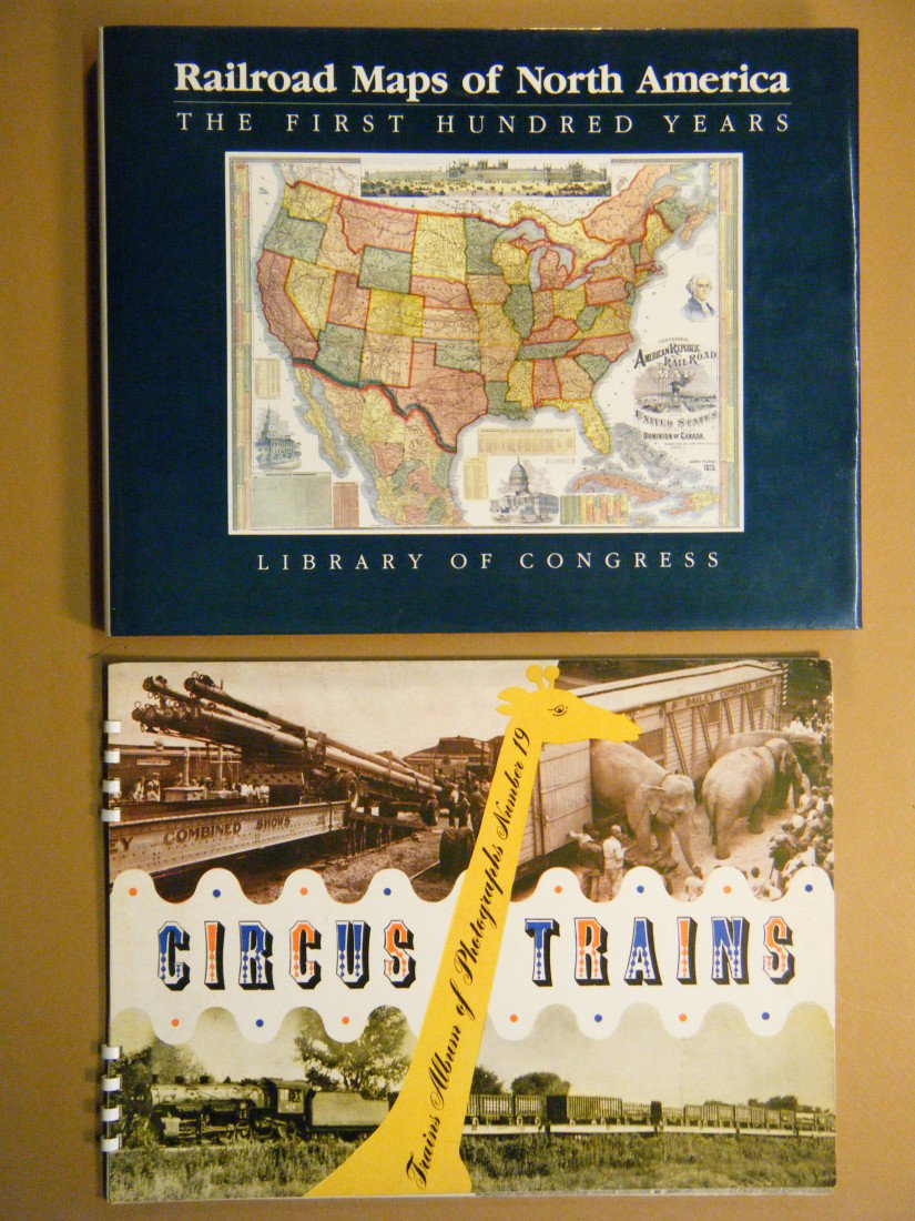 (American RR maps & Circus Trains) CIRCUS TRAINS. : (American RR maps & Circus Trains) CIRCUS TRAINS. BOOK 19 TRAINS ALBUM OF RAILROAD PHOTOGRAPHS, photos & text By charles Philip Fox. Kalmbach Pub. Co., Milwaukee, 1947, oblong folio, 20 leaves of B7W 