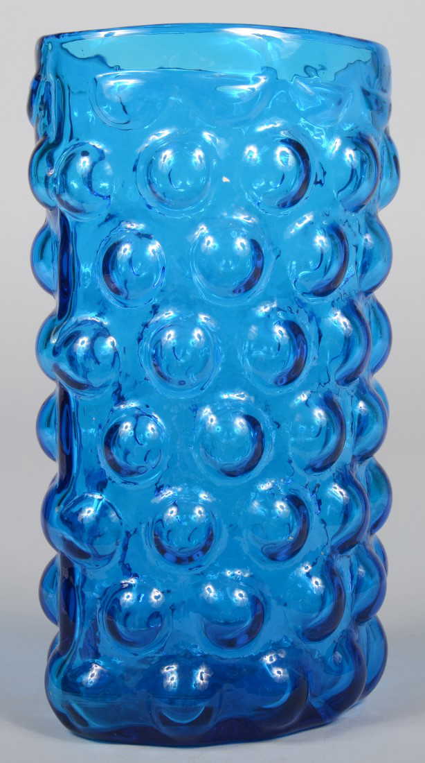 105 Blenko Blue Bubble Wrap Vase, sandblasted mark, 10