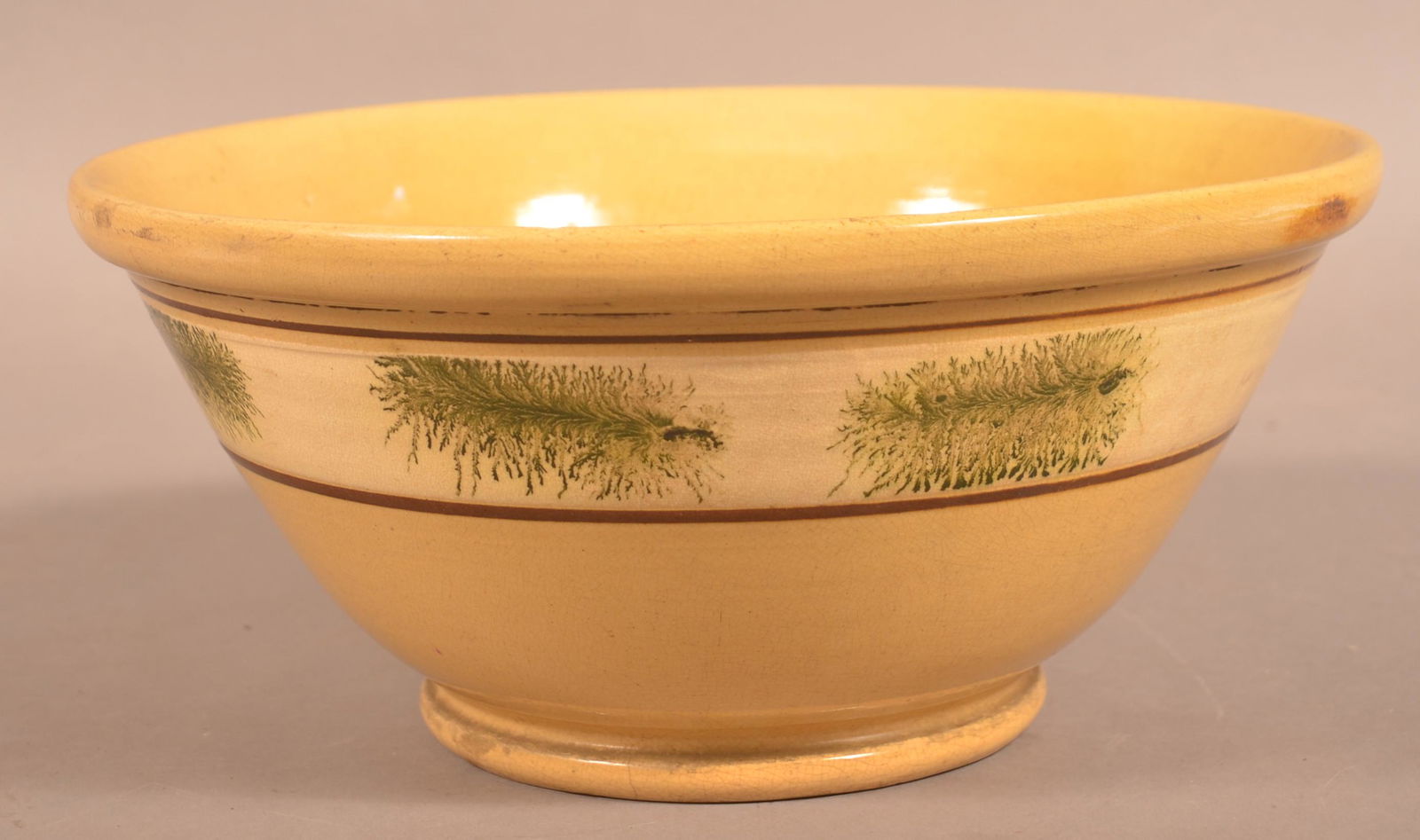 Yellowware Bowl with Mocha Seaweed Decoration. (1 of 4)