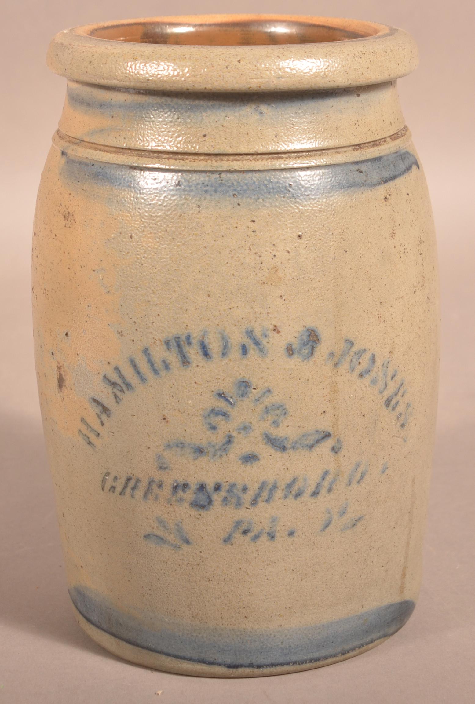 Hamilton & Jones Greensboro Pa. Stoneware Jar. (1 of 2)