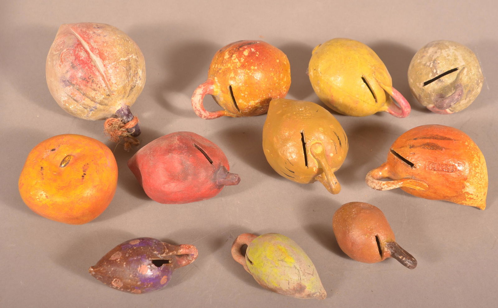 11 Fruit/Vegetable Cold Painted Pottery Still Banks. (1 of 2)