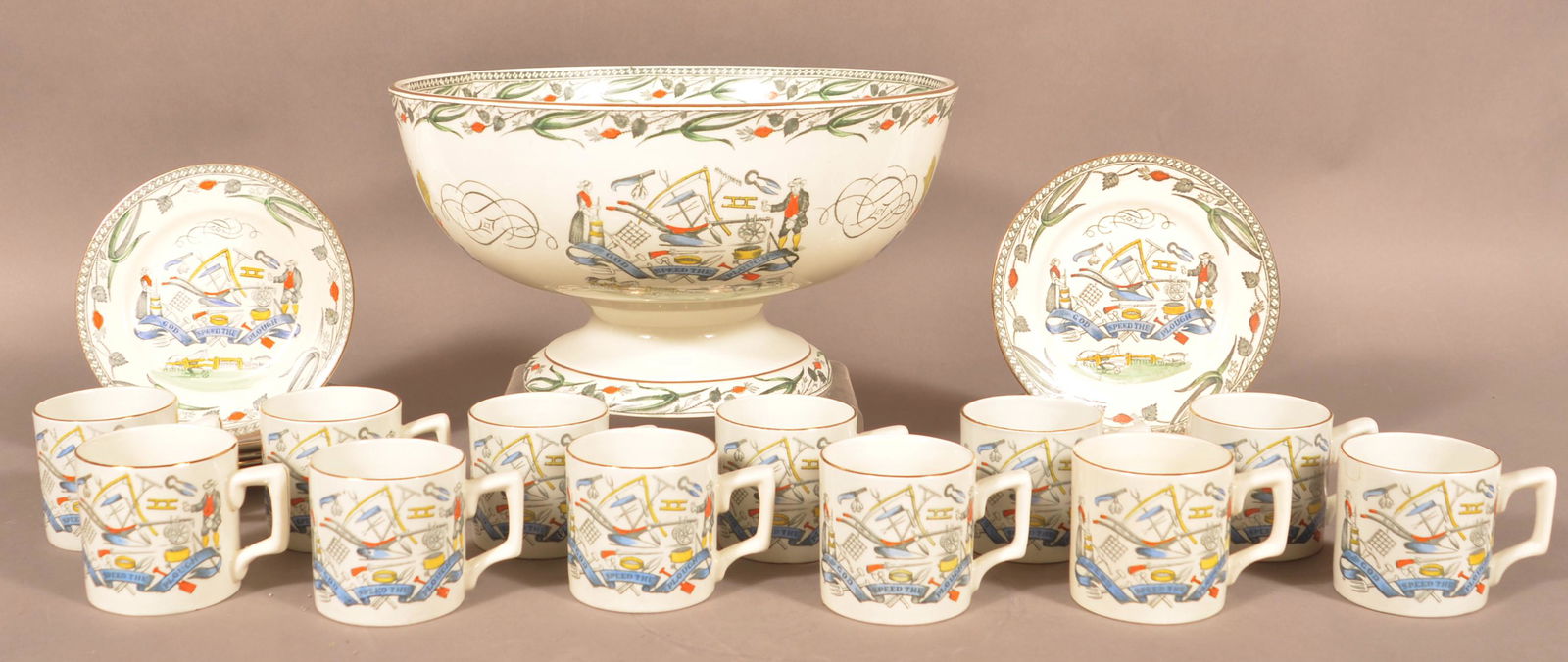 Farmer's Arms Transfer Ironstone Punch Set. (1 of 5)