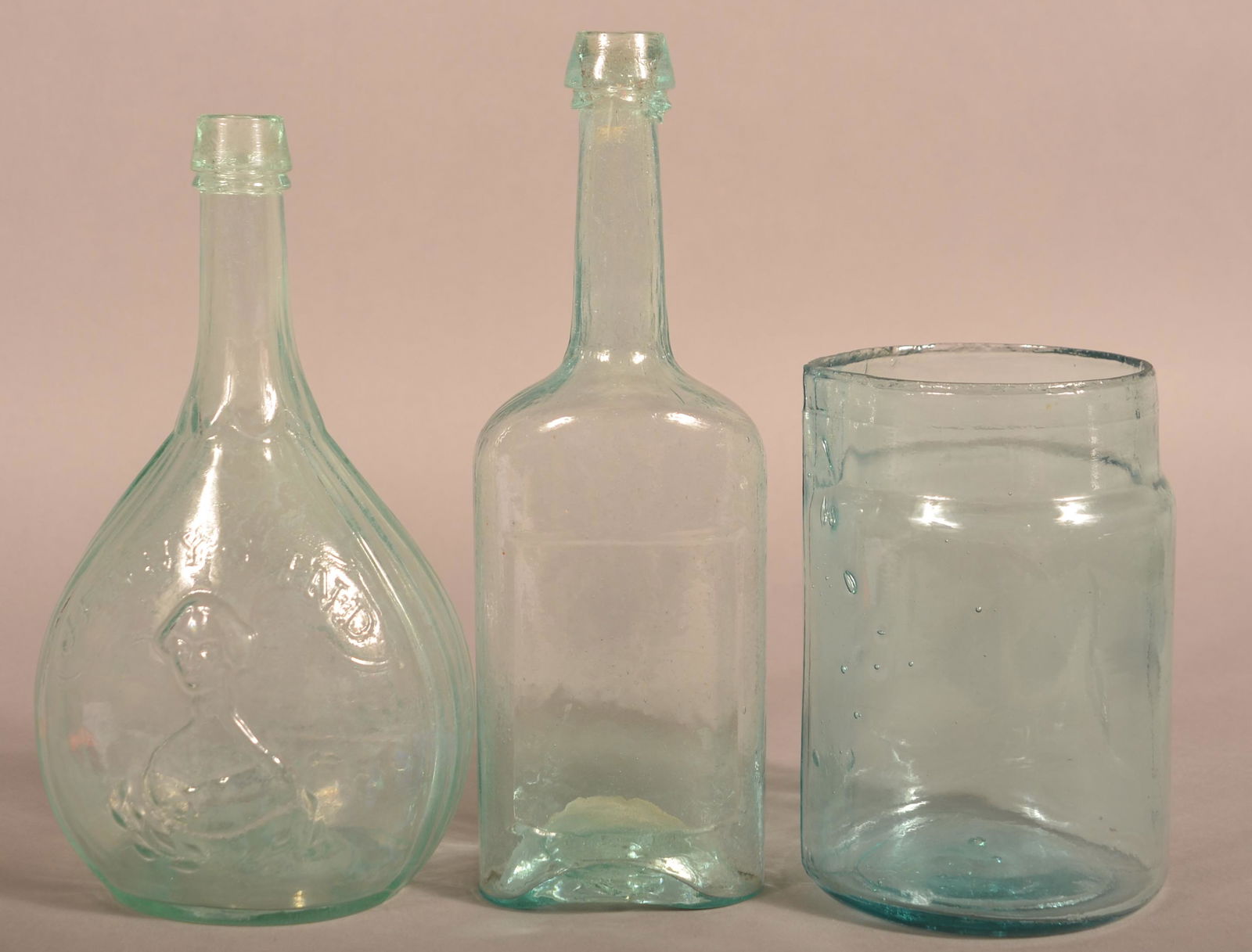 Three Pieces of Early Blown Aqua Glass. (1 of 5)