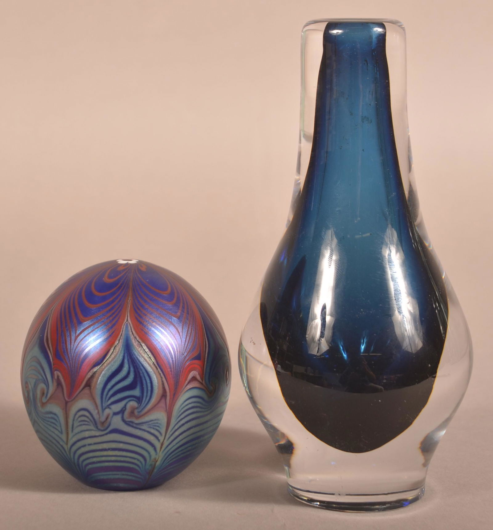 Signed Art Glass Paperweight and Vase. (1 of 4)