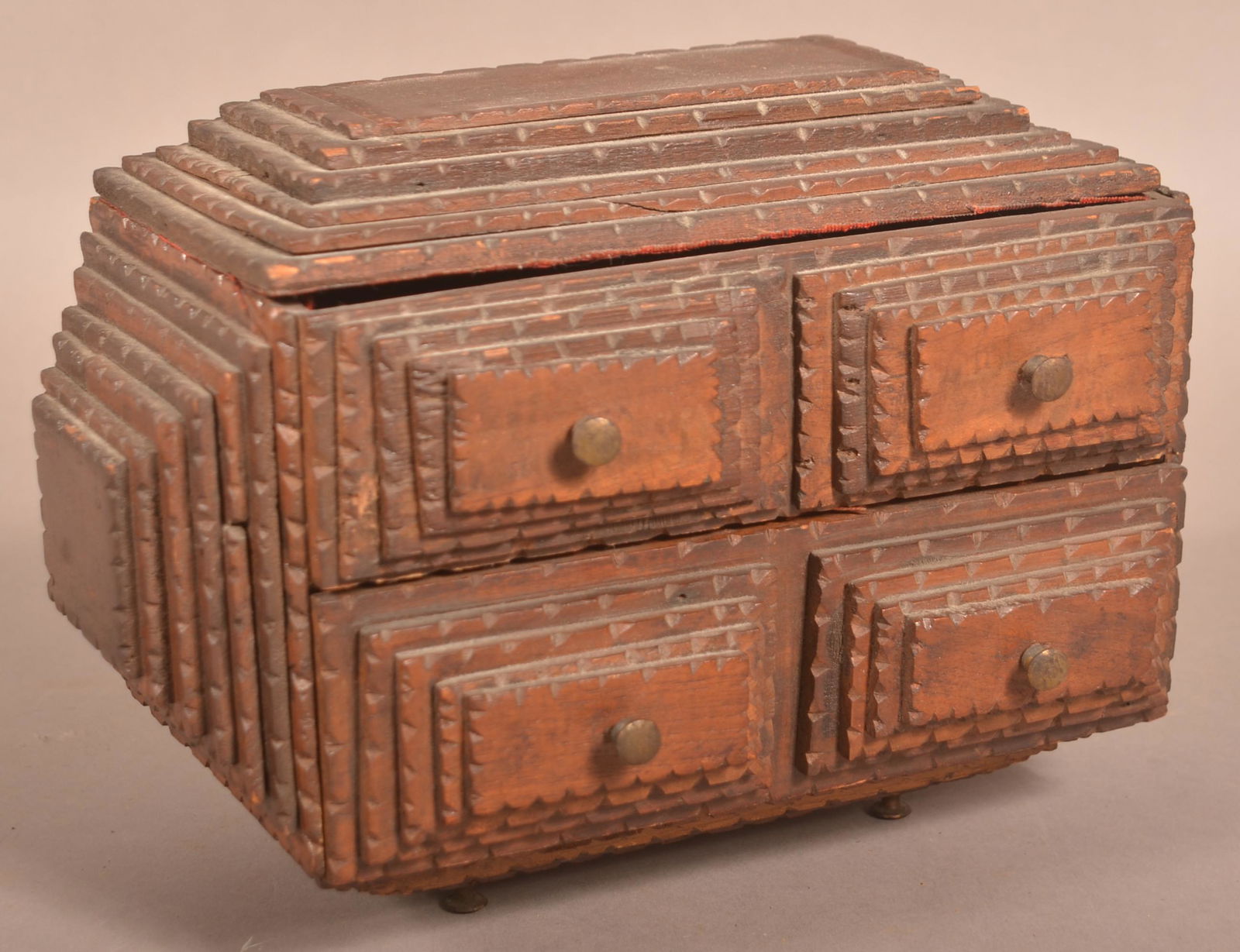 Antique Tramp Art Trinket Chest. (1 of 5)