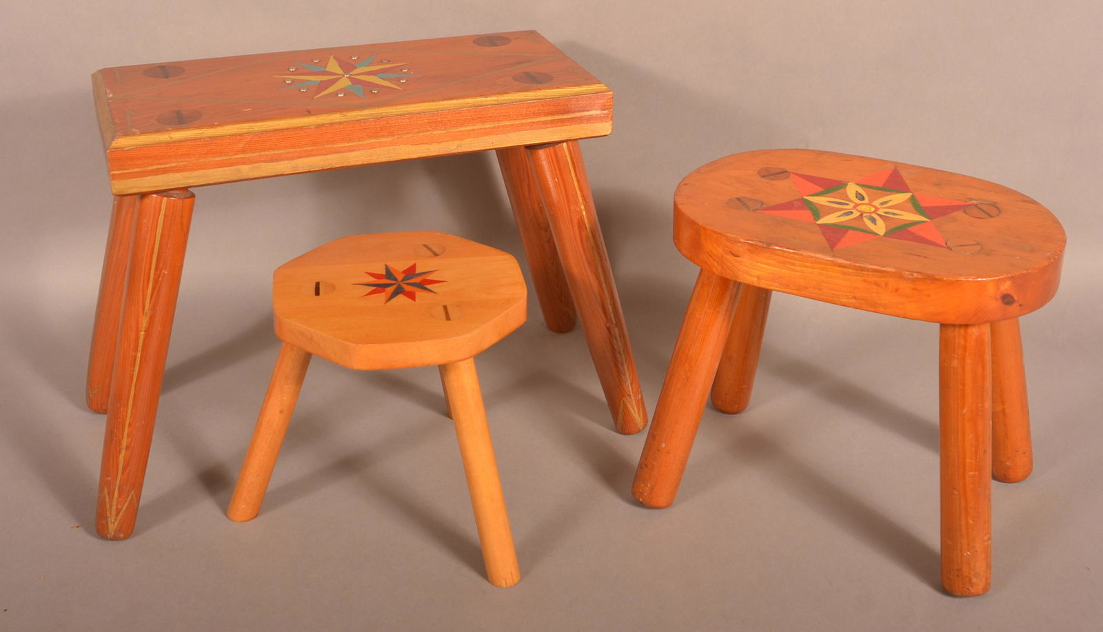 Three PA Folk Art Stools Signed Tiley. (1 of 5)