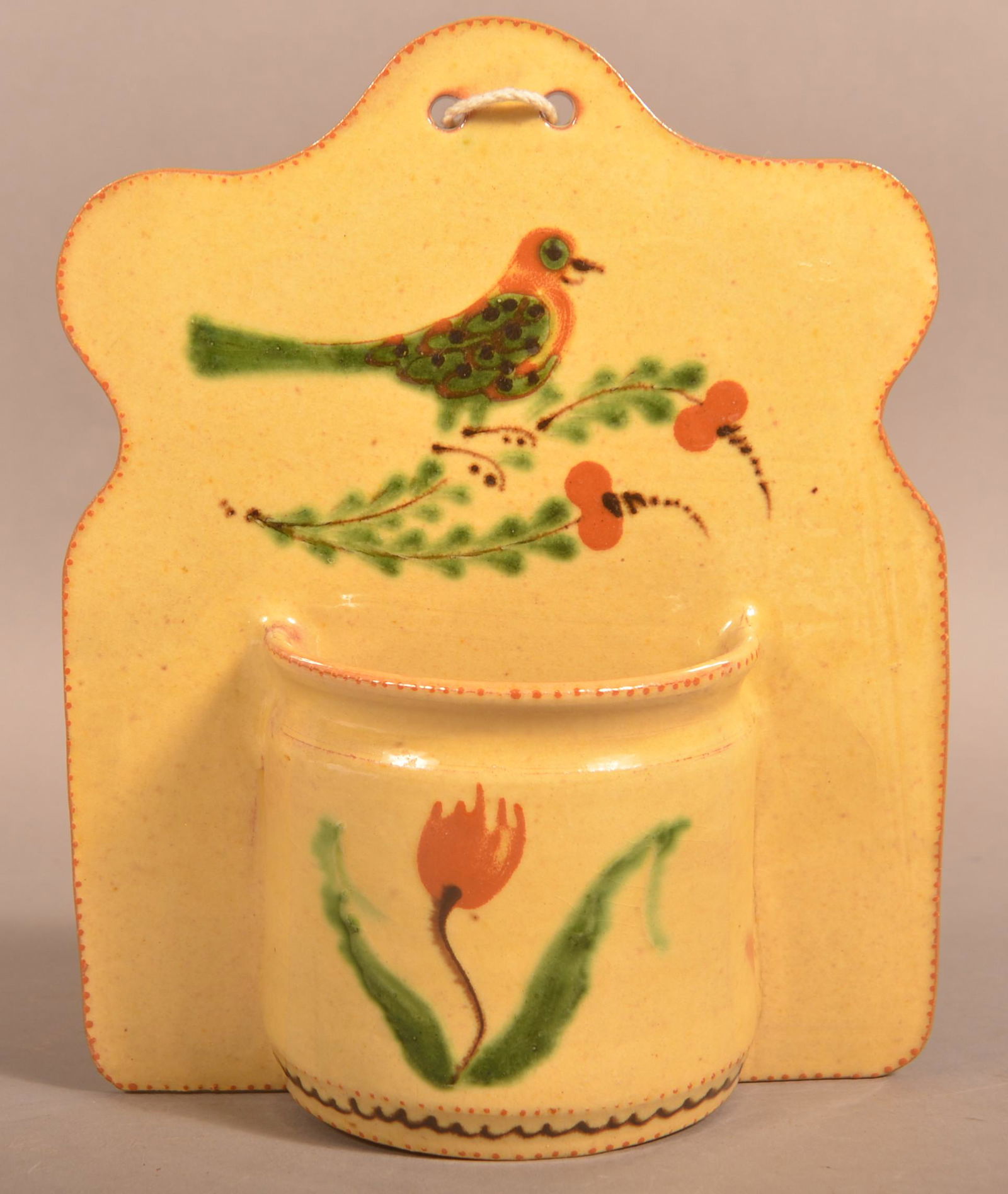 Herman Eviees Glazed Redware Wall Pocket. (1 of 4)