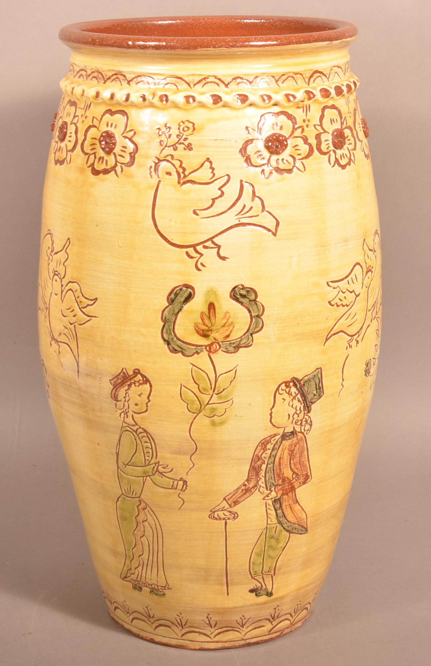 S.J. Pottery Sgrafitto Decorated Umbrella Stand. (1 of 5)