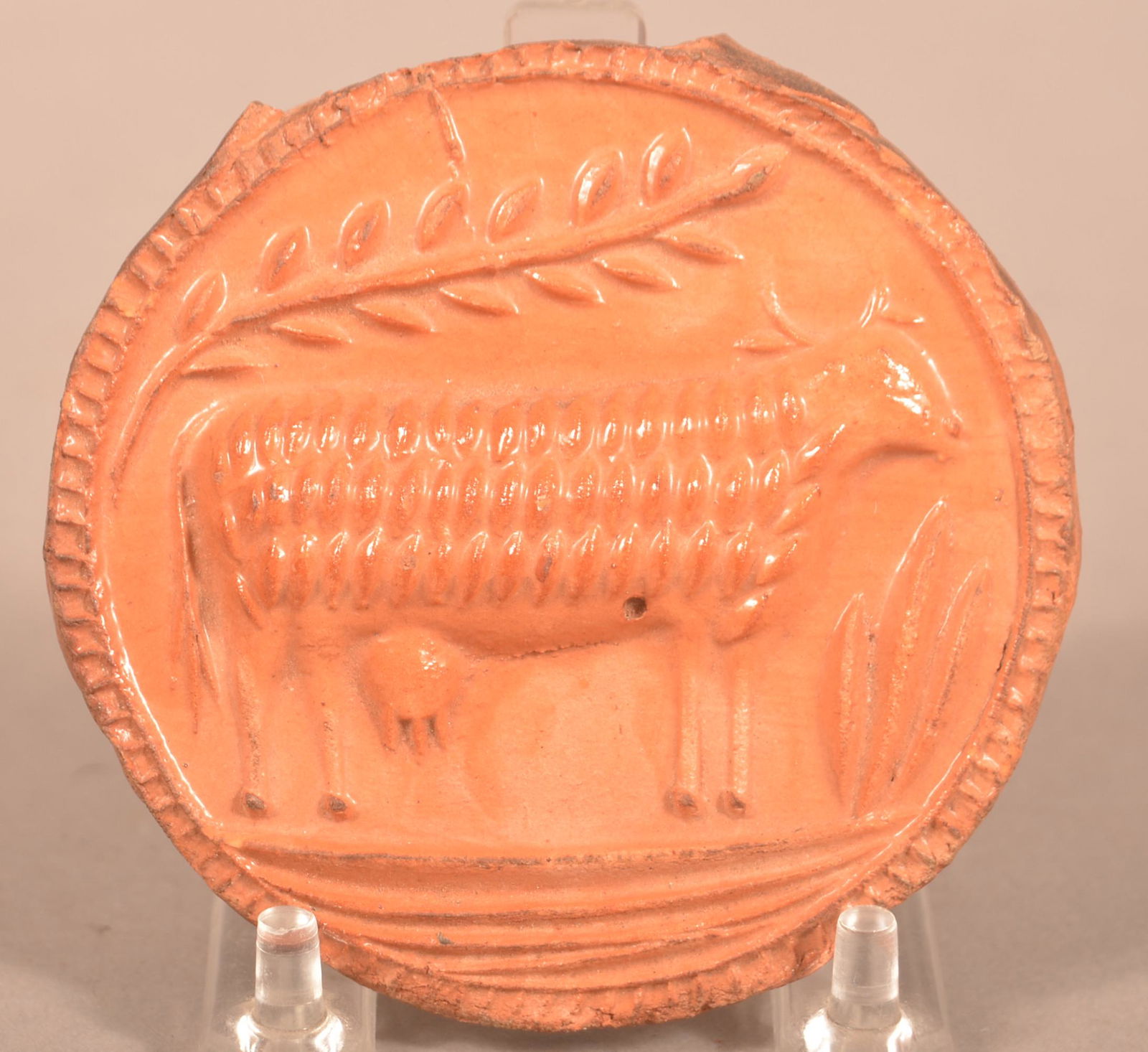 Rare Redware Embossed Cow Butter Print. (1 of 3)