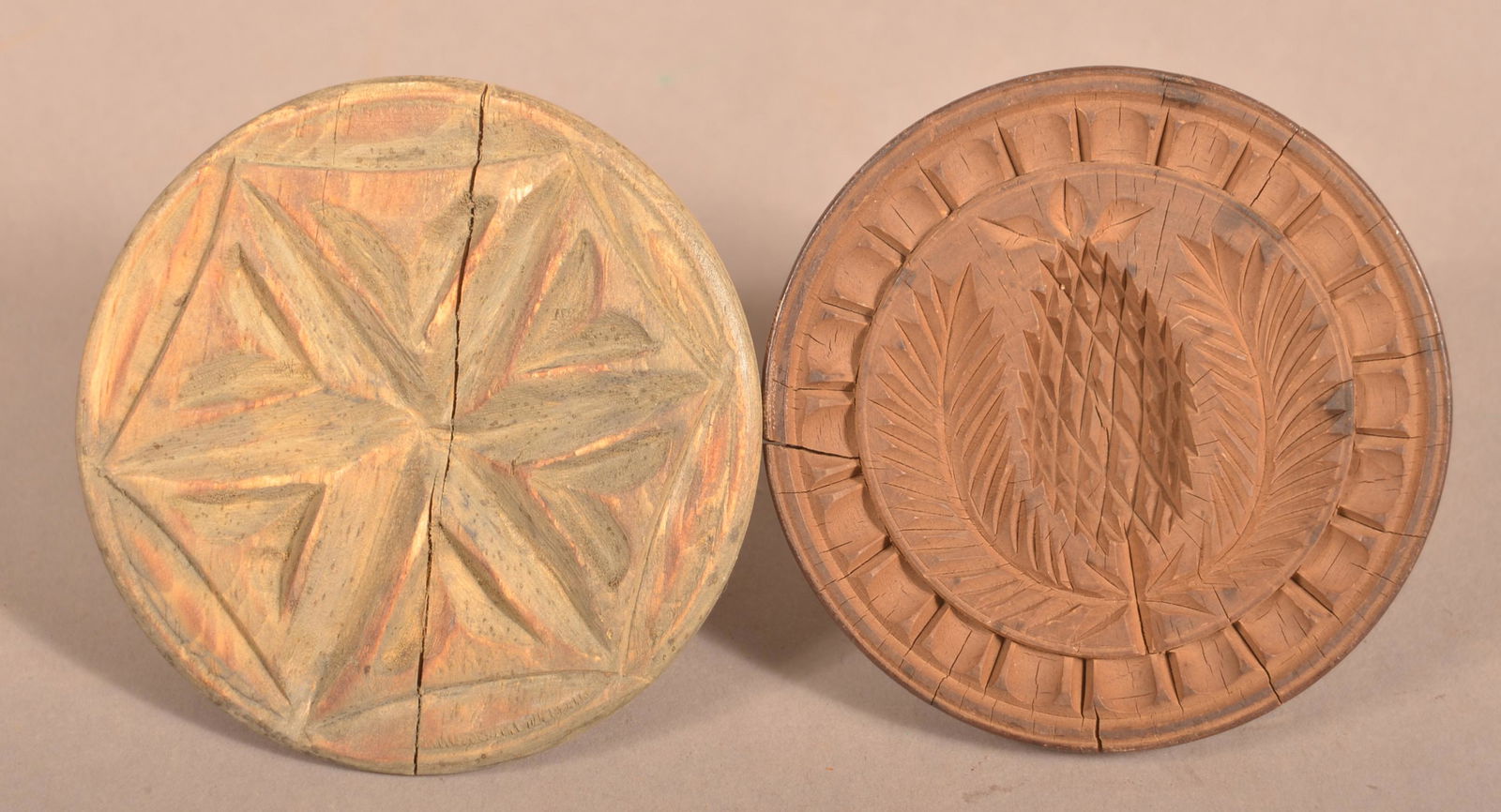 Two Antique Carved Butter Prints. (1 of 3)