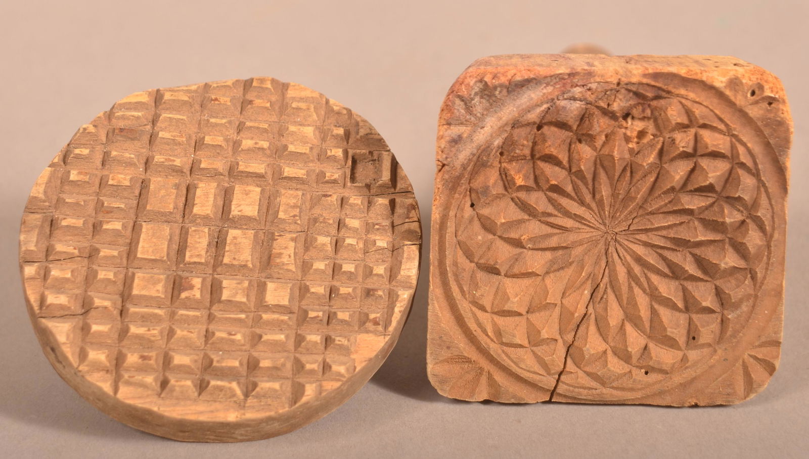 Two Antique Carved Wood Butter Prints. (1 of 3)