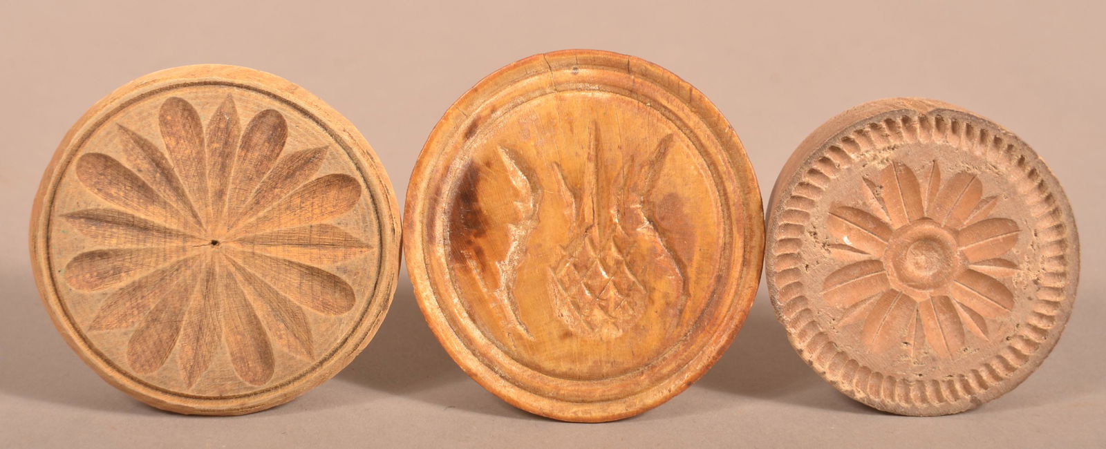 Three Antique Carved Butter Prints. (1 of 3)