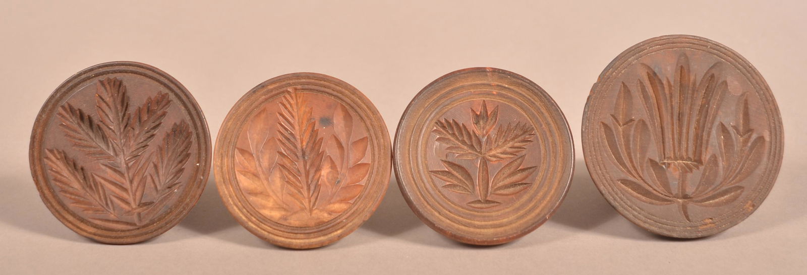 Four Antique Carved Floral/Foliate Butter Prints. (1 of 3)