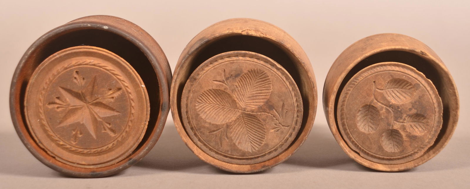 Three Antique Carved Plunger-Type Butter Prints. (1 of 3)