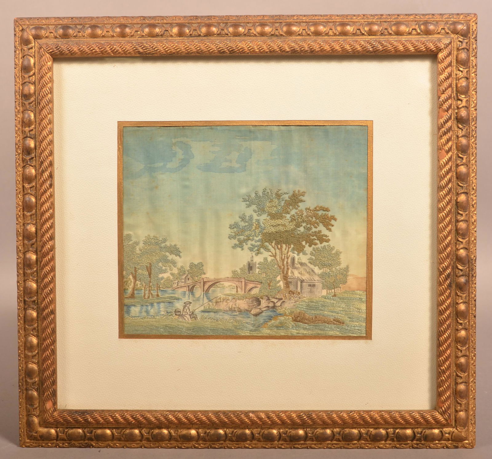 Antique Continental Painting and Needlework on Silk. (1 of 3)