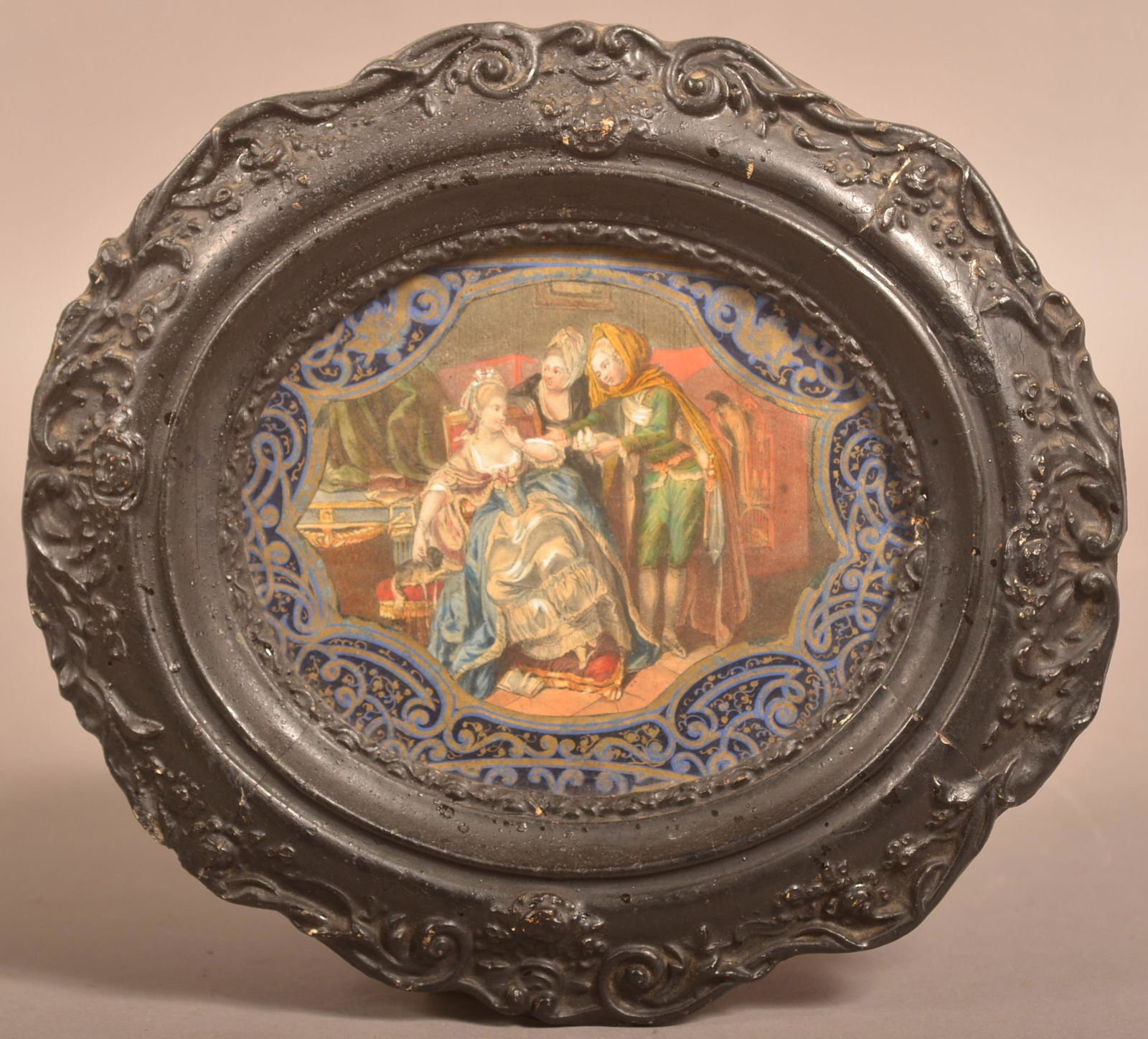Victorian Hand-Colored Oval Framed Print. (1 of 3)