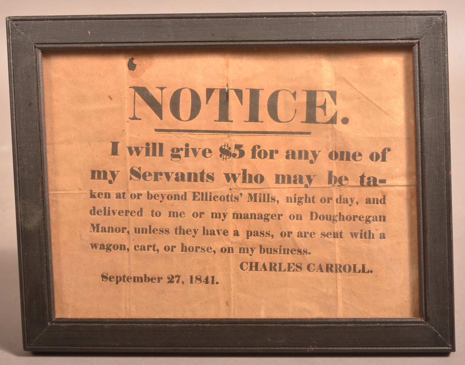 Runaway Slave 1841 Small Letterpress Broadside. (1 of 2)