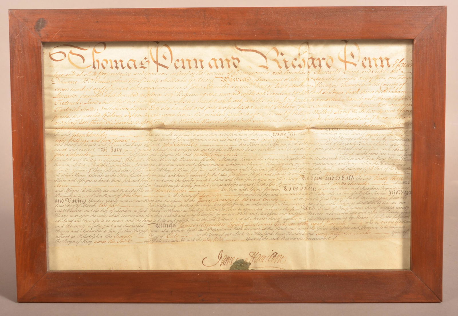 1759 Penn Indenture Signed by James Hamilton. (1 of 5)
